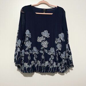 Alfani Womens Bell Sleeve Embroidered Blouse 0X Fairy Dark Romantic Whimsical